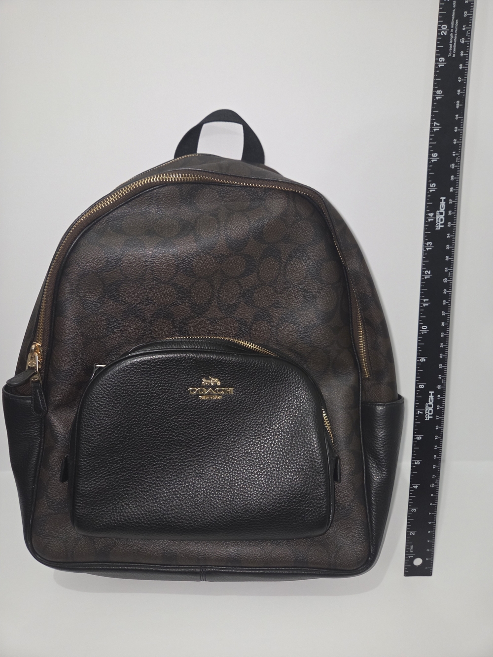 Brown Black Signature C Style Fashion Backpack Gold Tone Hardware
